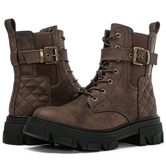 GLOBALWIN Women's Brown Combat Boots Lace Up Boots For Women 9M