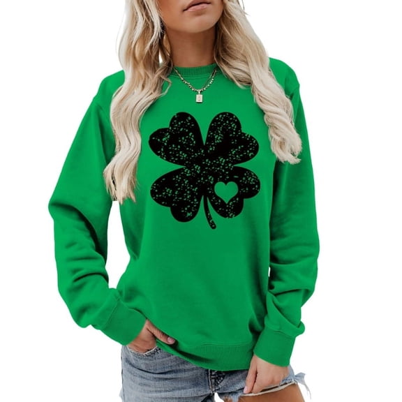 ZPAQI Women's Funny Long Sleeve Sweatshirt Shamrock Crewneck Pullover Hoodies Tops For St. Patrick's Day