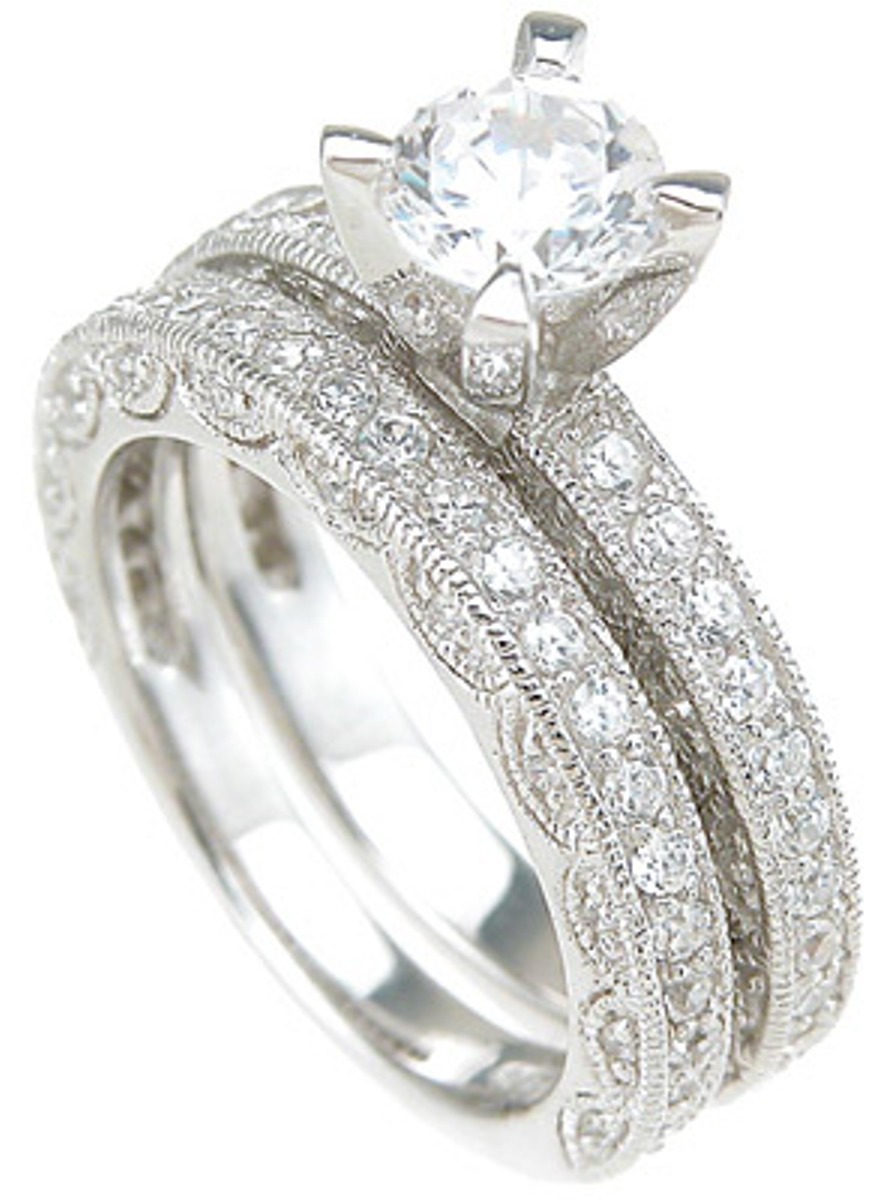1.5 Carat CZ Wedding Ring Set Bridal Ring Set Sterling Silver