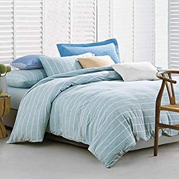 Duvet Cover Set Jersey Knit Cotton Wide Stripe Zippered Ultra Soft Comfy Breathable Green Mint 