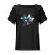 thumbnail image 4 of Blusa de manga corta con estampado regular de flecos y cuello redondo de algodón y cáñamo para mujer OAVQHLG3B Store  lin121212, 4 of 5