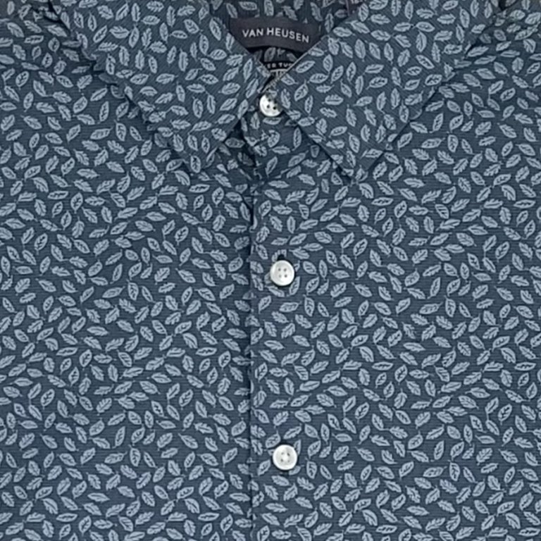 Van Heusen Mens Blue Leaf Long Sleeve Slim Fit Button-Down Shirt