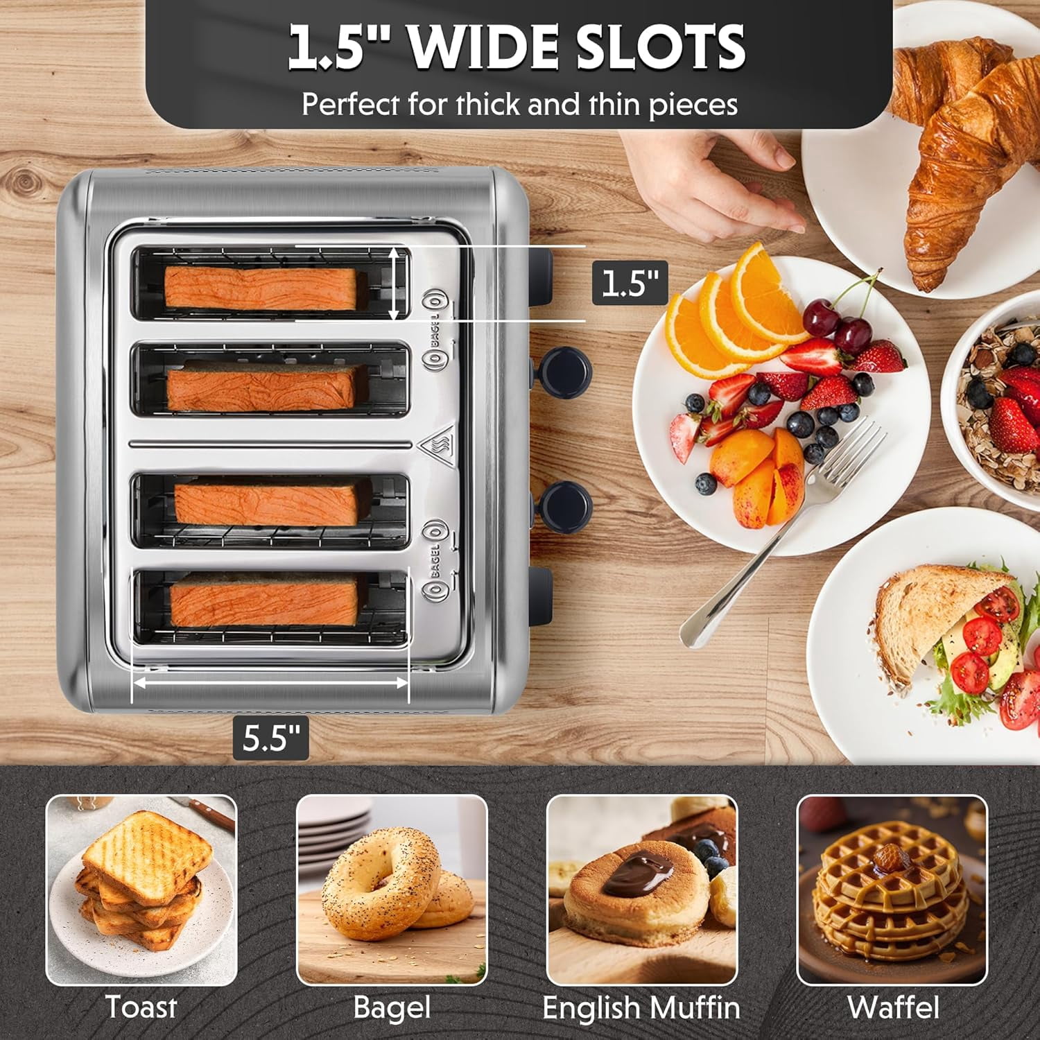 DT620 2-Slice Toaster, Extra Wide Slots, Retro Stainless Steel with High Lift Lever, Bagel and Muffin Function, Removal Crumb Tray, 7-Shade Settings,Arctic White