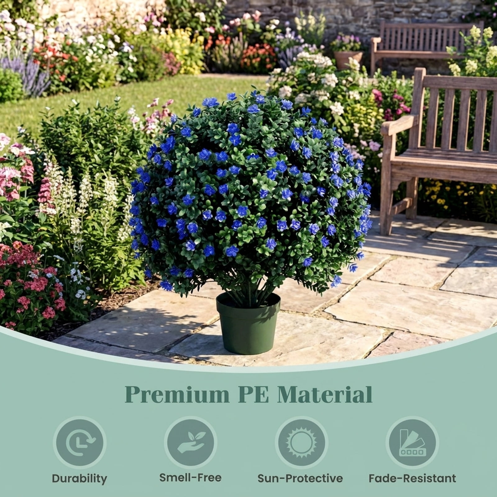 Vebreda Artificial Plant Decor, 2 Pack Artificial Camellia Boxwood Topiary Ball Trees 27.5 Inches Faux Floral Shrubs, Built for Long-Term Use