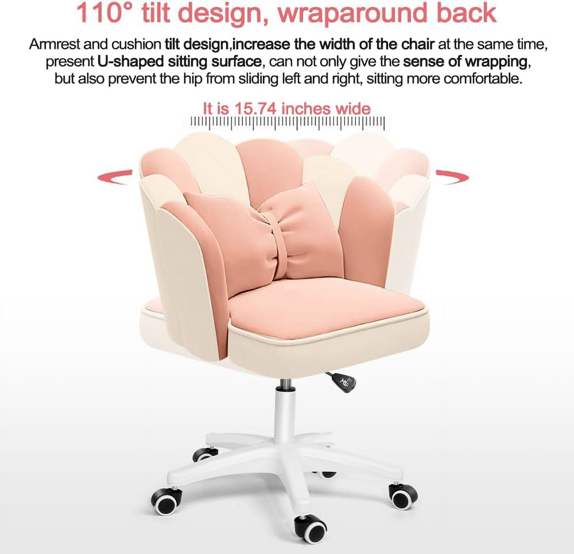 WXJHL Office Chair Cute Petal Desk Chair, Modern Fabric Home Butterfly Chairs Height Adjustable Chair Makeup Chairs Computer Chairs（Pink and White）