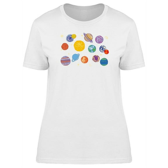 Colorful Planets On Galaxy T-Shirt Women -Image by Shutterstock, Female x-Large