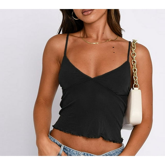 xiaxaixu Camisole Femme, Bretelles Spaghetti Col en V Tulle Patchwork Ajusté Tops d'Été pour Fête Boîte de Nuit