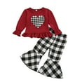 thumbnail image 2 of Kiapeise Valentine's Day Girls Heart Print Ruffle Shirt + Plaid Flare Pants, 2 of 8