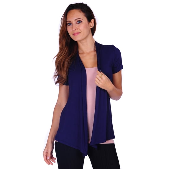 Simply Ravishing Women's Basic Short Sleeve Hip Length Open Drape Cardigan, Medium, Sage