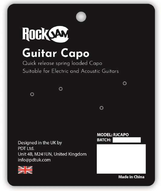 RockJam Spring Loaded Guitar Capo - RJCAPO-BK