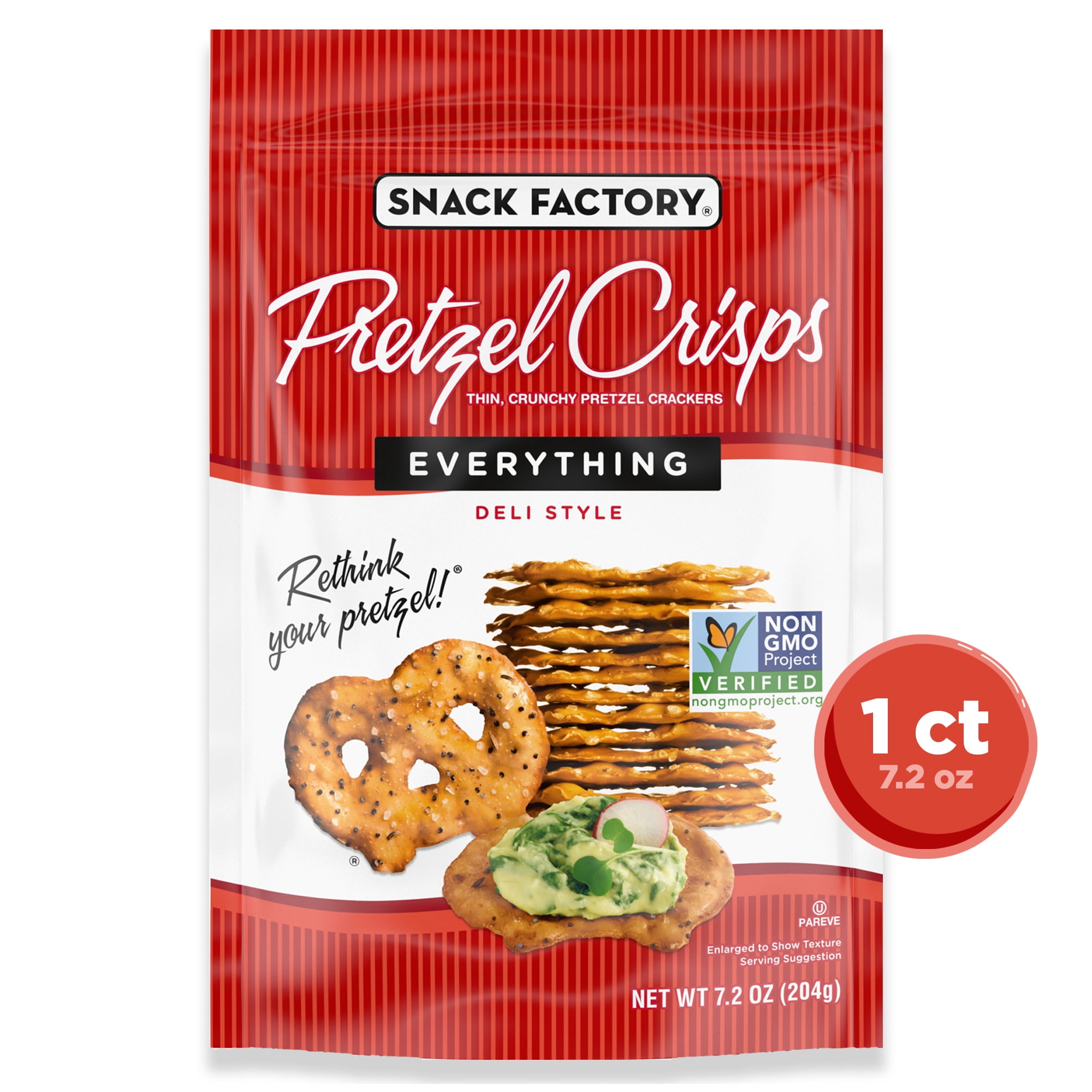Snack Factory Pretzel Crisps, Everything Flavor, 7.2 oz Resealable Bag