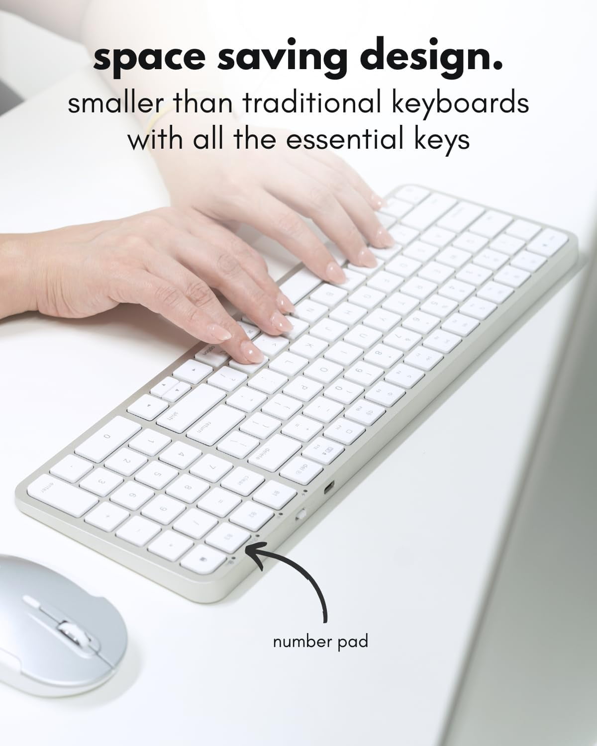 Macally Bluetooth Mac Keyboard and Mouse - Compact (2 Zone) Wireless Apple Keyboard and Mouse Combo with Number Pad - Multi Device, Rechargeable -  for Mac, MacBook Pro/Air, iPad, iPhone - Silver