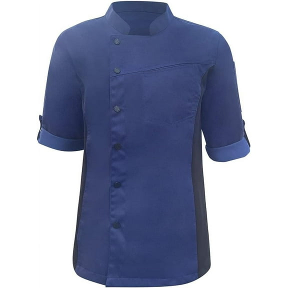 Unisex Asymmetrical Royal Blue Denim Color Jeans Chef Coat with Side mesh for All kind of Chefs Size XS