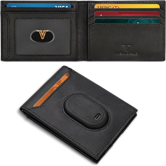 Men's Wallet Compatible with Galaxy SmartTag 2, Bifold Full-Grain Leather Wallet Compatible with Tag 2, Slim Wallet with , Rfid Blocking, 11 Card Slots