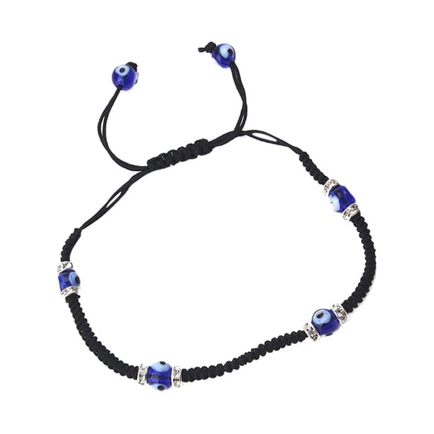 EeaseMX Pulsera tejida ajustable con cuentas en forma de ojos, sencilla y hecha a mano, para adultos, niños y adolescentes (negra).