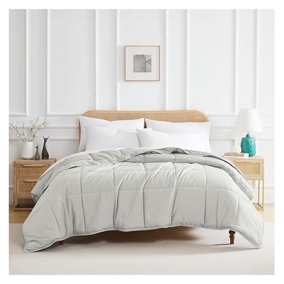 Twin/XL Comforter, Down- Grey Comforter/Bedspread Twin Size, Soft, Fluffy Bedding Comforters, Easy Care, Pet Hair Resistant Bedding, Light Grey