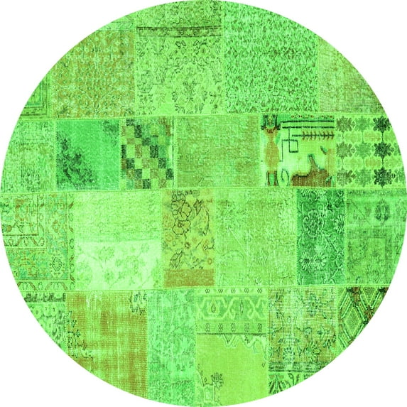 Ahgly Company Indoor Round Patchwork Green Transitional Area Rugs, 5' Round