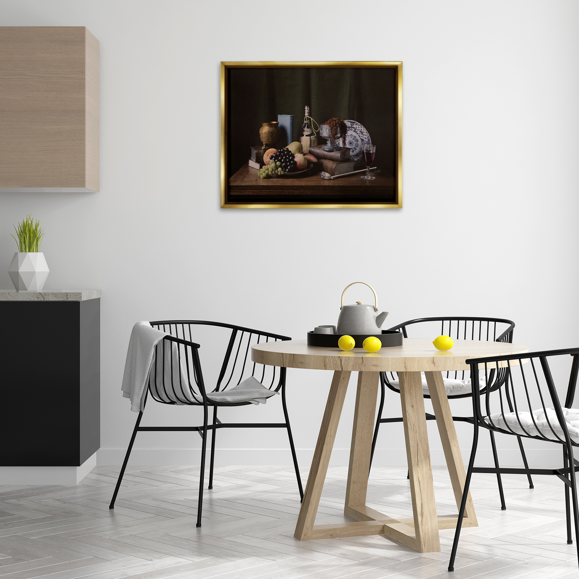 Stupell Industries Dark Vanitas Still Life Food & Beverage Photography Gold Floater Framed Canvas Art Print Wall Art, 31 x 25