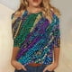 thumbnail image 1 of RKSTN Mardi Gras 3/4 Sleeve T Shirts for Women Top Oversized Crewneck Carnival Mask Print 3/4 Length Sleeve Shirt Womens Casual Round Neck Mask Tuesday Carnival Party Three Quarter Sleeve Tee Shirt, 1 of 5
