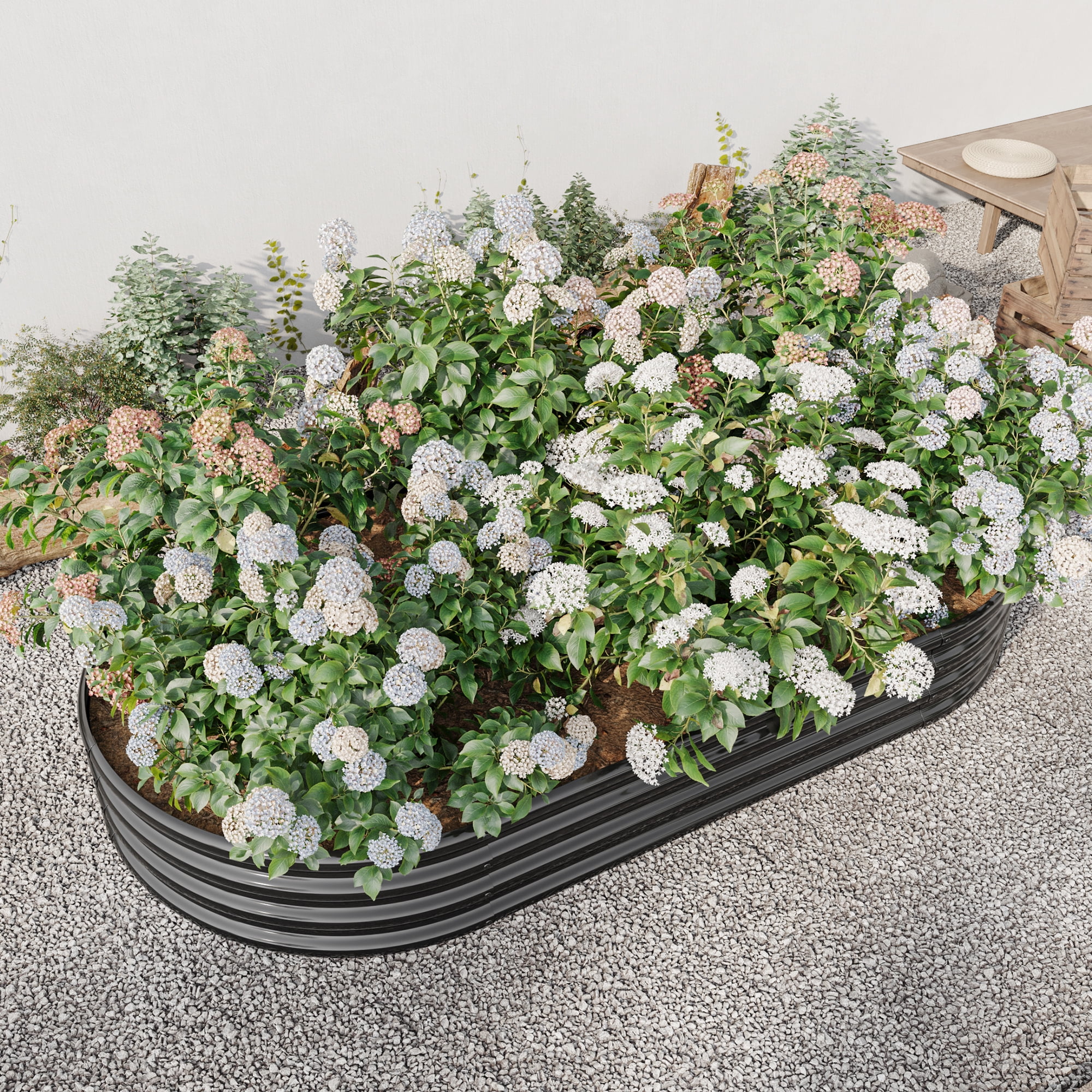 Miniyam 7.4×3.72×0.95ft Metal Raised Garden Bed, Oval Raised Planter for Flowers Plants, Vegetables Herb, Black
