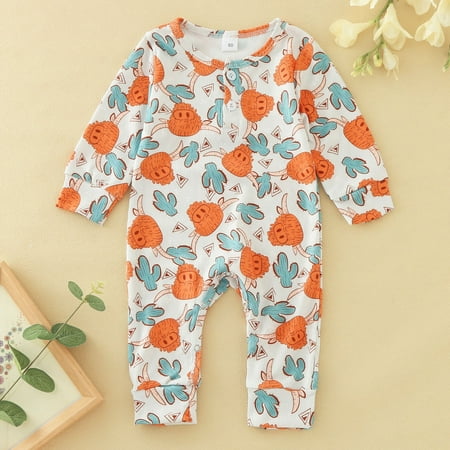

Boys Girls Long Sleeve Winter Ribbed Jumpsuit Cartoon Cow Cactus Prints
