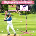 thumbnail image 3 of Beefunni 3-in-1 Baseball Set for Toddlers Kids 3-8 - Tee Ball Stand, Hanging Tee, Ball Launcher and 6 Baseballs -  Indoor/Outdoor Sport Gifts for Boys (Pink&Purple), 3 of 7