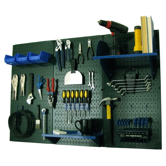 4ft Metal Pegboard Standard Tool Storage Kit - Green Toolboard & Blue Accessories