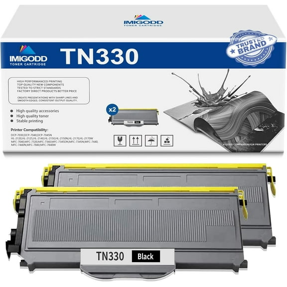 2-Pack TN330 Black Toner Cartridge Replacement for Brother High Capacity 3,000 Pages with DCP-7030 7040 7045N HL-2120 2125 2140 2150 2150N 2170 2170W MFC-7040 7340 7345DN 7345N 7440 7440N 7840 Printe