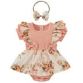 thumbnail image 2 of Zukuco Baby Girl Spring Summer Clothes Ruffle Sleeve Floral Dress Jumpsuit Baby Outfit, Pink 12-18 Months, 2 of 10