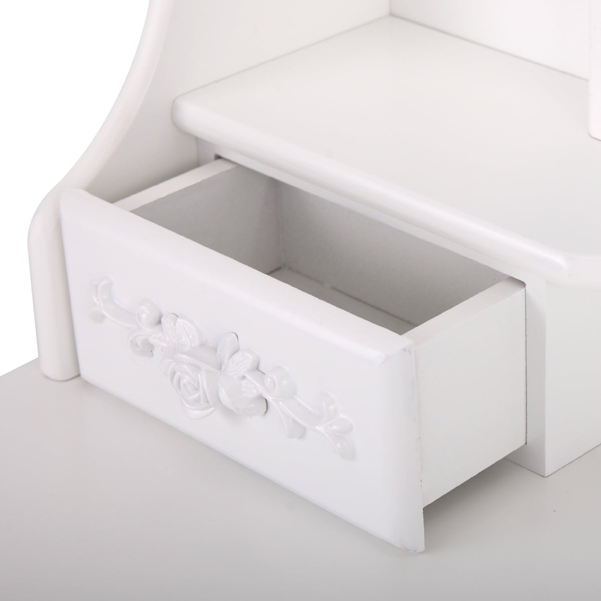 Lowestbest Vanity Table Set with Mirror, Cushioned Stool, 2 Drawers, White