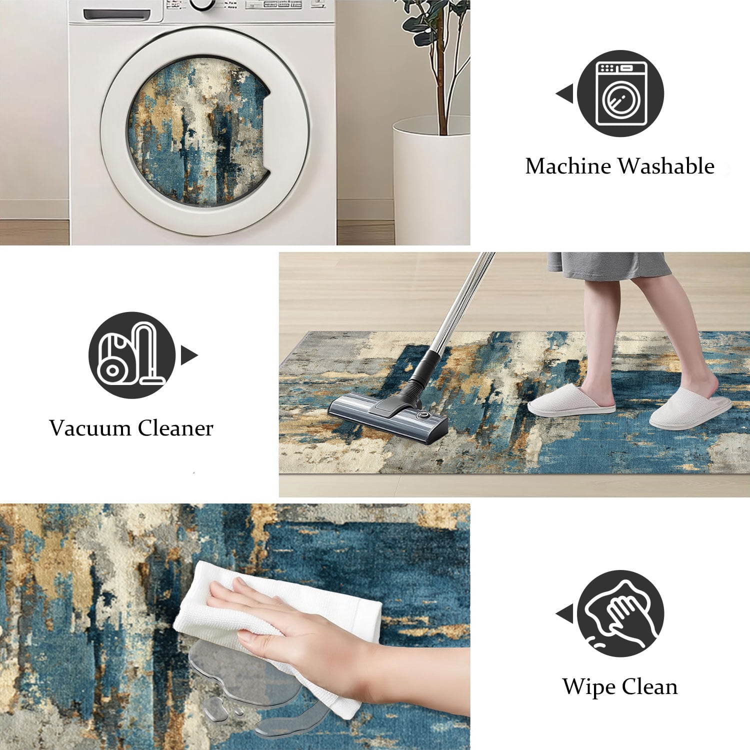 3 Piece Kitchen Rug Set, Non-Slip And Washable, Abstract Pattern Kitchen Hallway Rug, Soft And Comfortable, Suitable For Sinks, Floors, Entrances, Hallways and Bathrooms