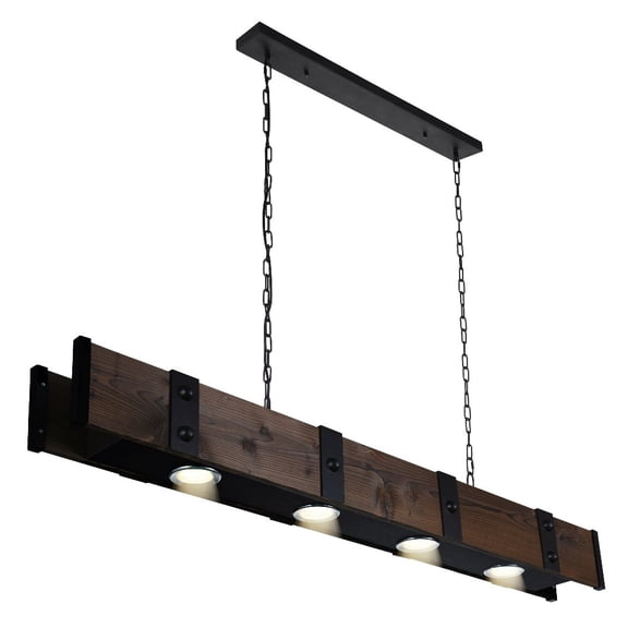 CWI Lighting Pago Drum Shade Farmhouse Metal LED Island Light in Black/Wood