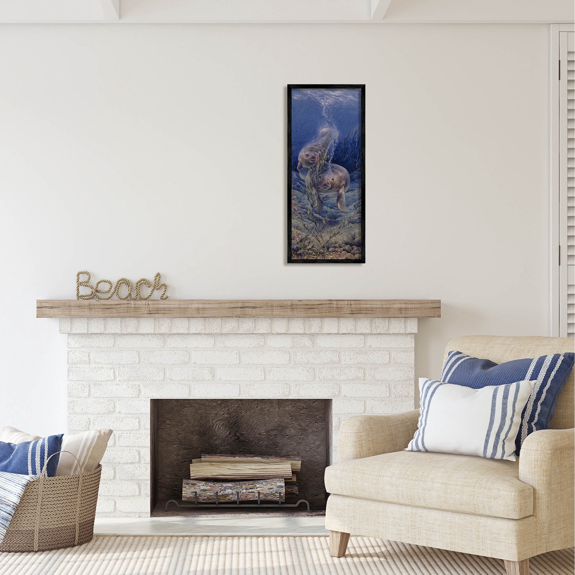 Stupell Industries Shell Game Underwater Manatees Coastal Painting Black Framed Art Print Wall Art