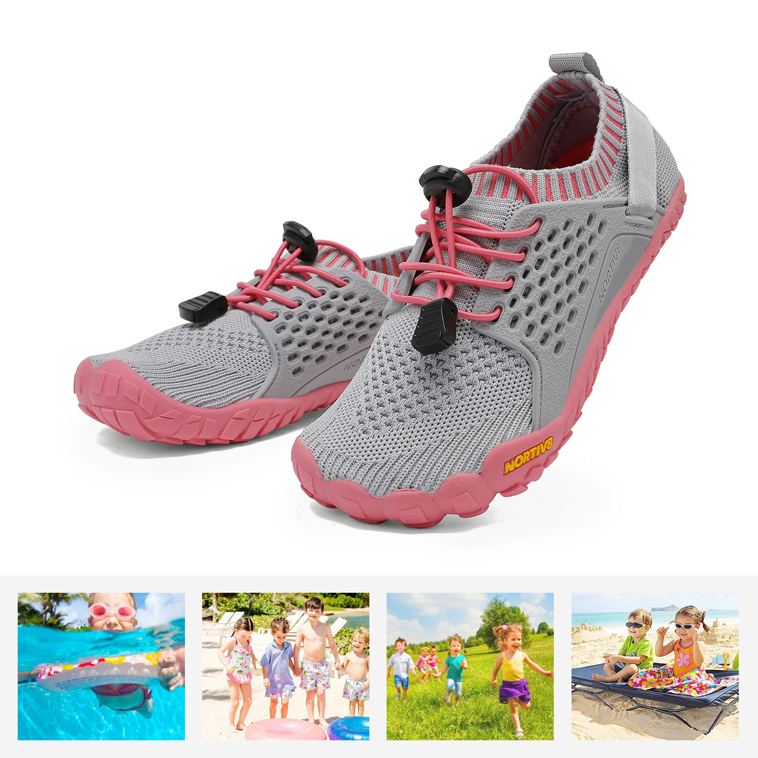 Nortiv 8 Kids Water Shoes Boys & Girls Comfort Aqua Shoes Quick Dry Barefoot Swim Diving Sports Shoes Aqua-K2 Light/Grey/Watermelon/Red Size 6 - image 5 of 5