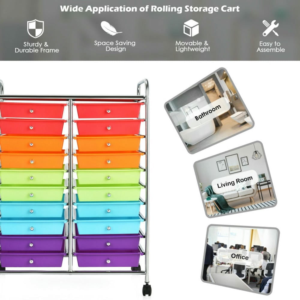 Spaco 20-Drawer Storage Rolling Cart Studio Organizer, Craft Organizers and Storage, Multipurpose Organizer Cart for Home, Office, School, Multicolor