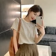 thumbnail image 3 of New Casual Crew-neck Retro Slim Women's Striped Shirts Short-sleeved T-shirt Thin Blouse M, 3 of 6