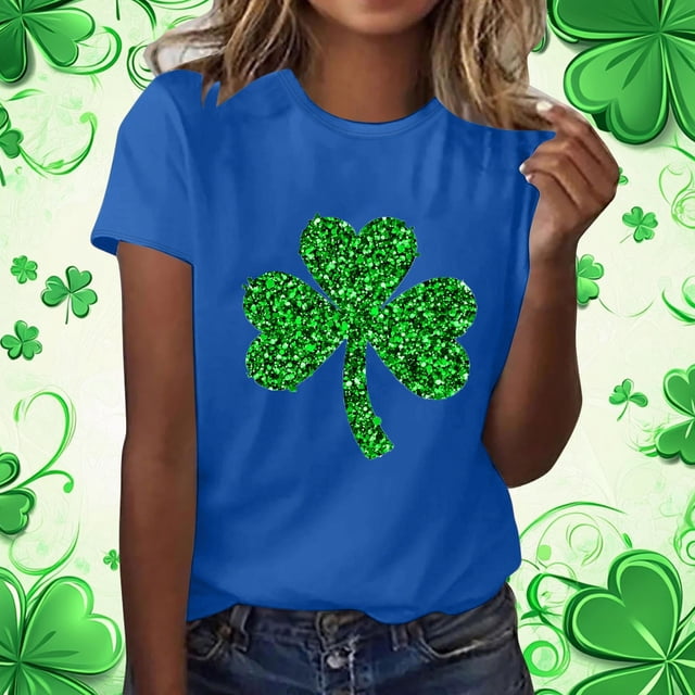 TaTaai Women's St Patrick's Day Printed T Shirt Short Sleeve Round Neck Casual Loose Fit Top Fashion Holiday Blouse Soft Comfortable for Spring Daily Party Wear Gift