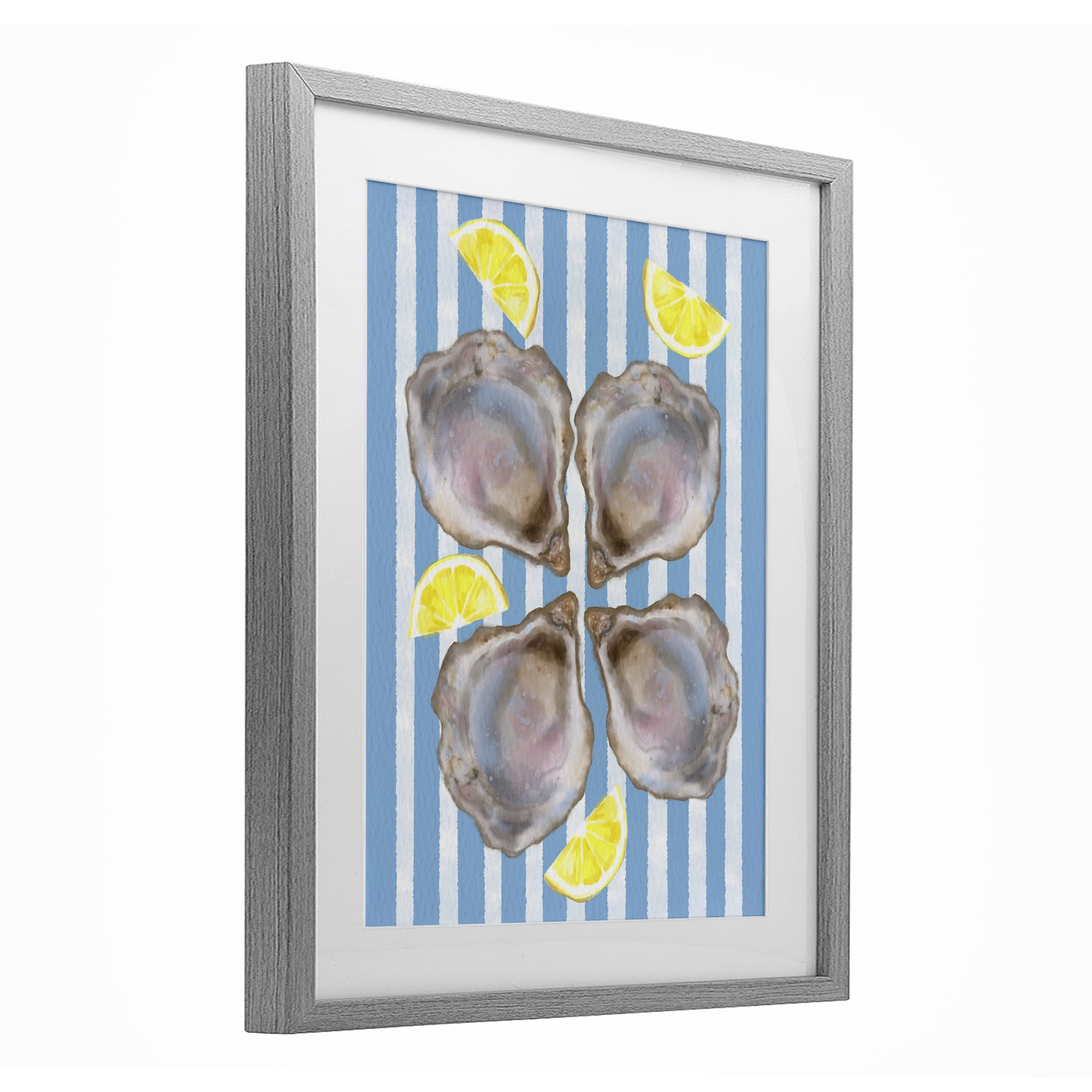 Stupell Industries Blue Stripe Oysters Gray Framed Print Under Glass, design by Matthew Piotrowicz