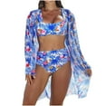 thumbnail image 2 of Wancir 3pcs Set Women Bikini with Cover Up Swimsuit Floral Print Bottom Knotted Front Top High Waisted Swimwear, 2 of 9