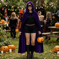 thumbnail image 5 of Alaiyaky Purple Cape Costume Women's Halloween Cosplay Costume Purple Cosplay with Adjustable Red Gem Waist Belt, 5 of 7