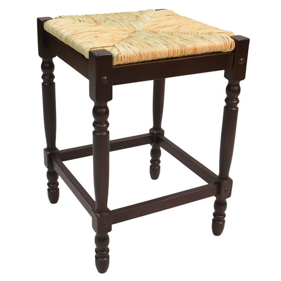 Contemporary Home Living 24" Espresso Brown and Beige Counter Stool with Hand Woven Rush Seat