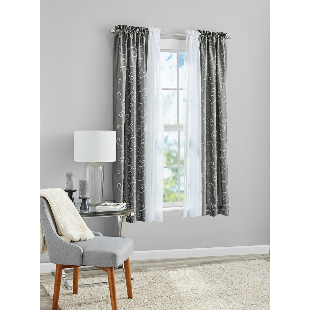 Mainstays 4 Piece 63inch Window Curtain Set, Rod Pocket, Sheer
