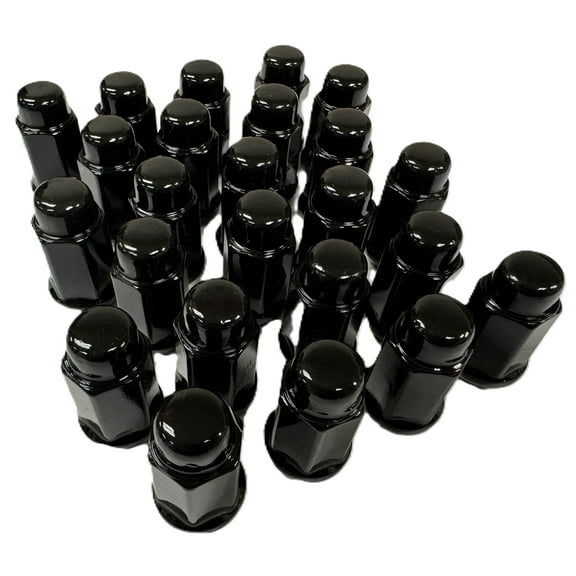 24-Pk Black Solid 1/2" Lug Nuts For Trailer Wheels Acorn Bulge Style 1/2-20 Thread