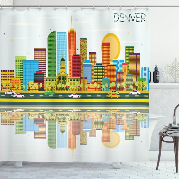 Ambesonne Colorado Shower Curtain, Denver Skyline Old Town, 69"Wx75"L, Multicolor