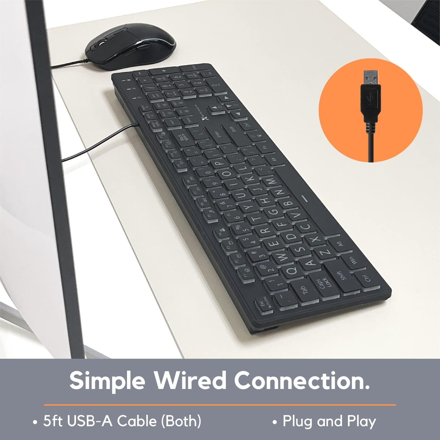 X9 Performance Large Print Keyboard and Mouse Combo - Easy to See Lighted Big Print Letters - USB Wired Backlit Keyboard and Mouse - Light Up Key Keyboard for Elderly, Low Vision, Visually Impaired