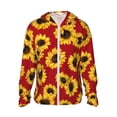 thumbnail image 2 of Uemuo Sunflowers On Red Pattern Women's Full Zip UPF 50+ Sun Protection Hoodie Jacket Long Sleeve Sun Shirt Hiking Outdoor Performance with Pockets-Medium, 2 of 9
