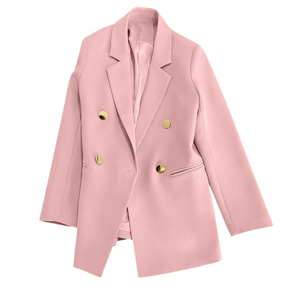 Blazer for Women Loose Business Office Jacket Casual Elegant Button Down Cardigan Long Sleeve Work Notched Lapel Open Front Long Pink XL
