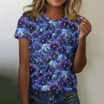 thumbnail image 4 of Womens Basic Tees Polyester Cotton Crewneck T-Shirts Floral Print Short Sleeve Casual Summer Tops (2XL, Blue), 4 of 4
