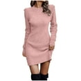 thumbnail image 2 of Wancir Women's Long Sleeve Ribbed Knit Casual Mini Dress Ruched Drawstring Fall Pullover Sweater Dresses S-5XL, 2 of 7