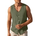 thumbnail image 5 of Wiyuqeen Men's Linen Vest Button Down Lightweight Solid Color Sleeveless Shirts Fishing Safari Travel Outwear M-3XL, 5 of 7